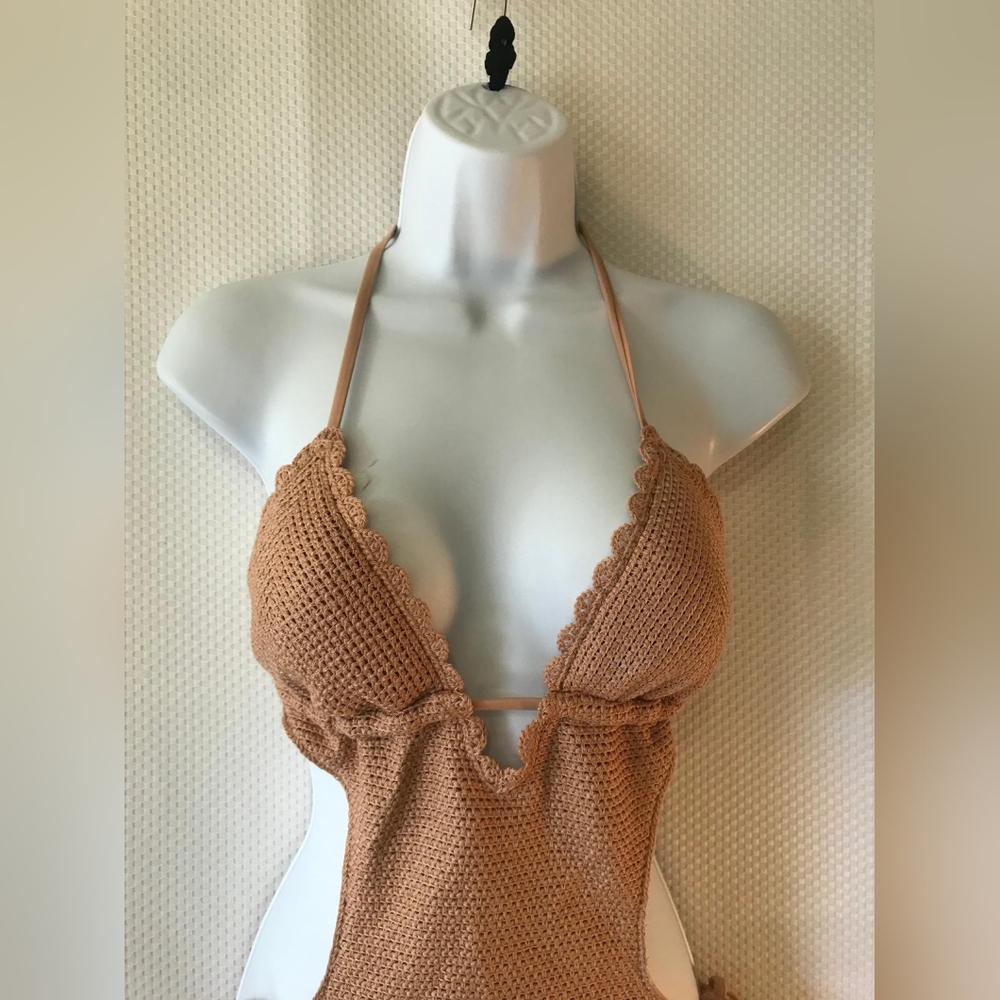 Victoria's Secret Tan Crochet One-Piece Swimsuit - Picture 2 of 7